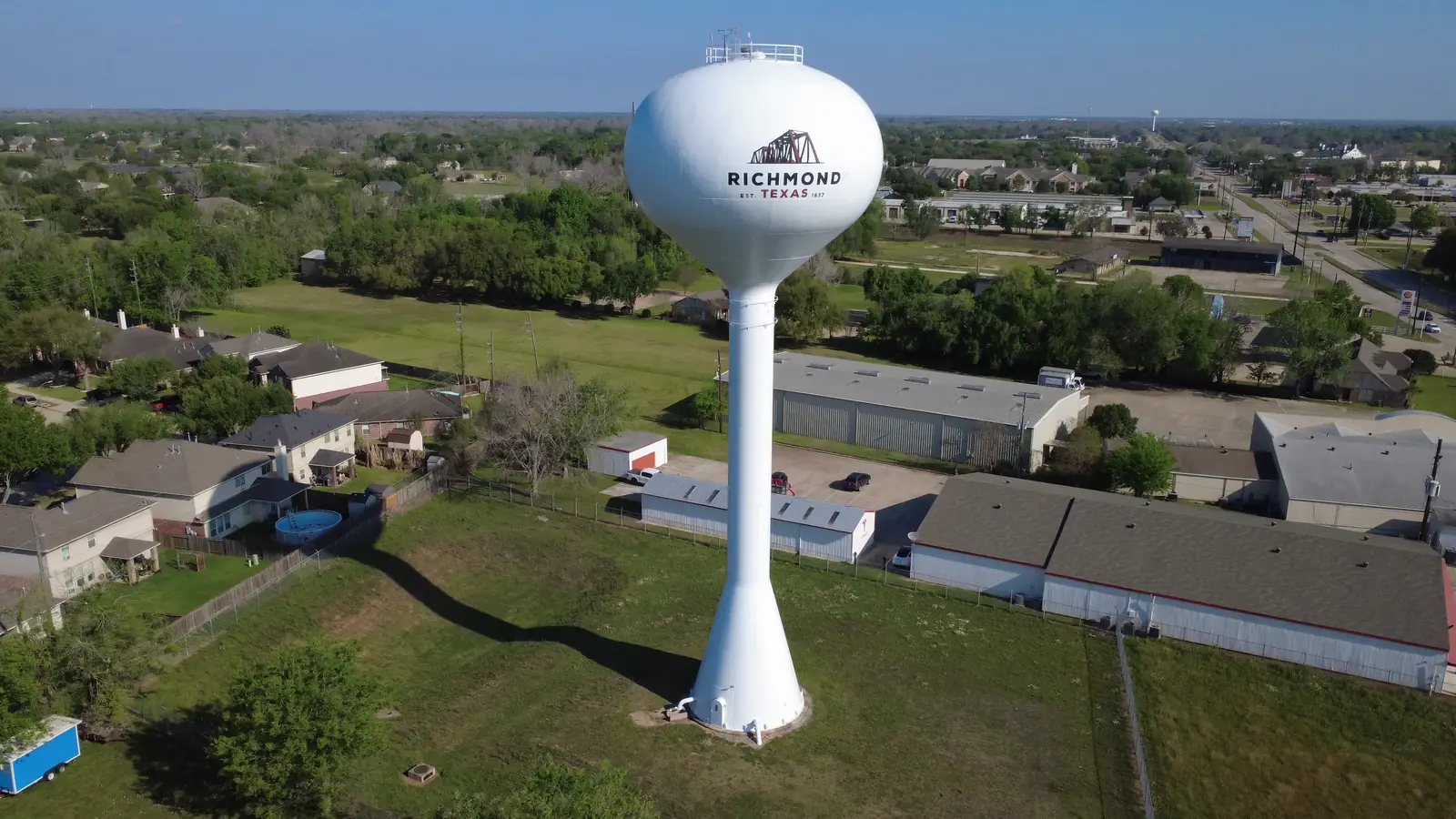 The Richmond, Texas water tower near the park